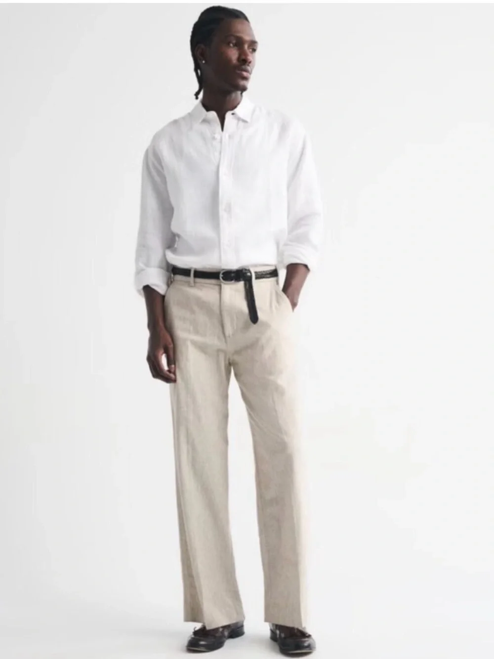 Abercrombie & Fitch Men's Light Beige linen-blend trousers